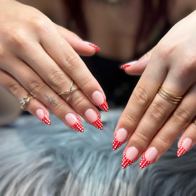 Glossy red gel manicure in Amsterdam nail salon
